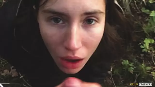 Russian girl gives a blowjob to a man in the Voroshilovsk forest